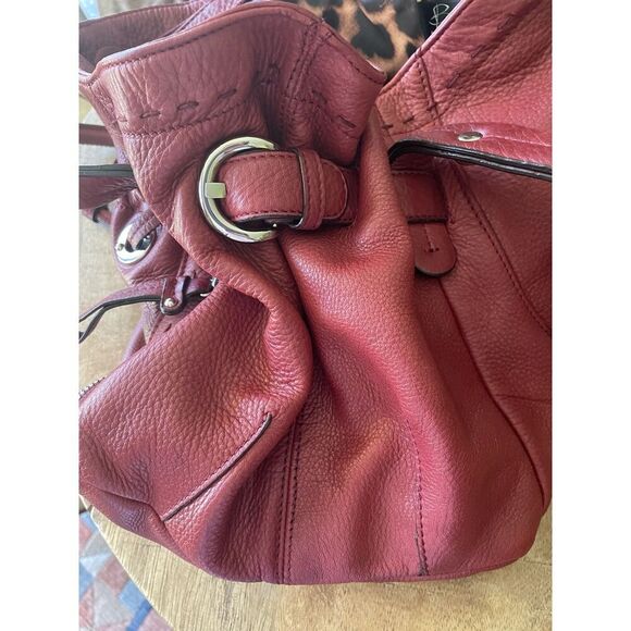 B Makowsky Red Leather Shoulder Bag Tote Hobo Purse Large Satchel Excellent - Picture 10 of 12